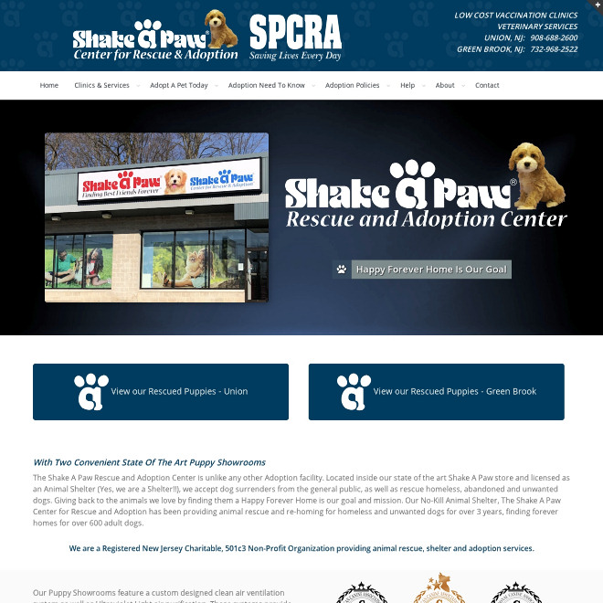 The Shake A Paw Rescue and Adoption Center is a Registered New Jersey Charitable, Non-Profit organization created to provide animal rescue, shelter and adoption services.