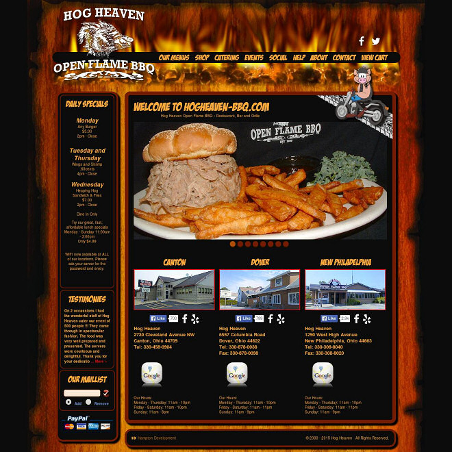 Hog Heaven Open Flame BBQ. Restaurant, Bar and Grille. Multiple Ohio Locations